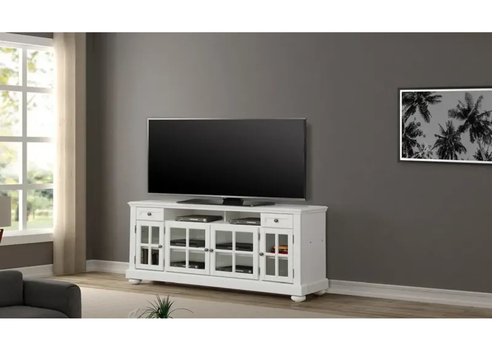 Cape Cod Collection 76 Inch Vintage White Media Entertainment TV Stand