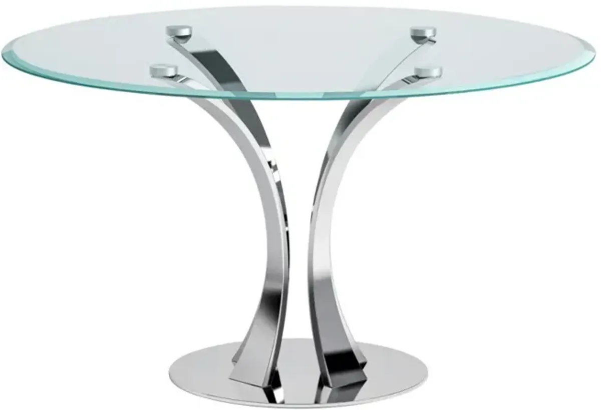 Chintaly Rebeca Contemporary Round Glass Dining Table with Steel Pedestal Base