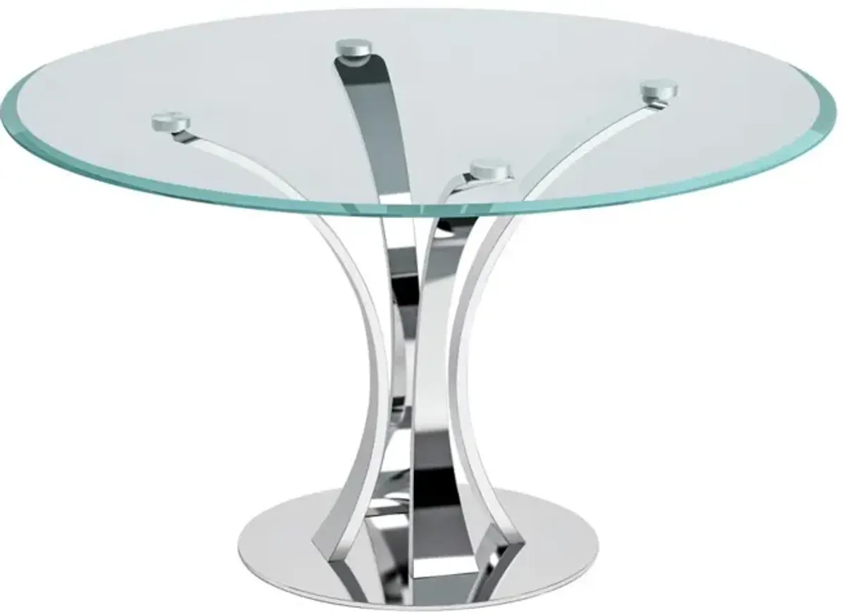 Chintaly Rebeca Contemporary Round Glass Dining Table with Steel Pedestal Base