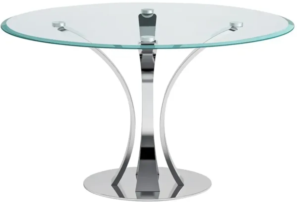 Chintaly Rebeca Contemporary Round Glass Dining Table with Steel Pedestal Base