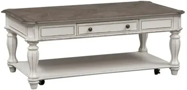 Liberty Furniture Magnolia Manor Antique White Rectangular Cocktail Table with 1-Drawer