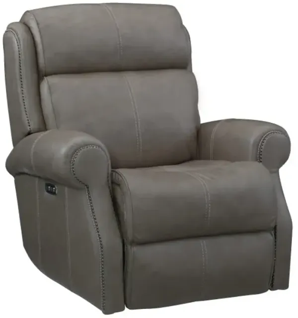 Bernhardt Mcgwire Grey All Leather Power Recliner with Usb & Power Tilt Headrest