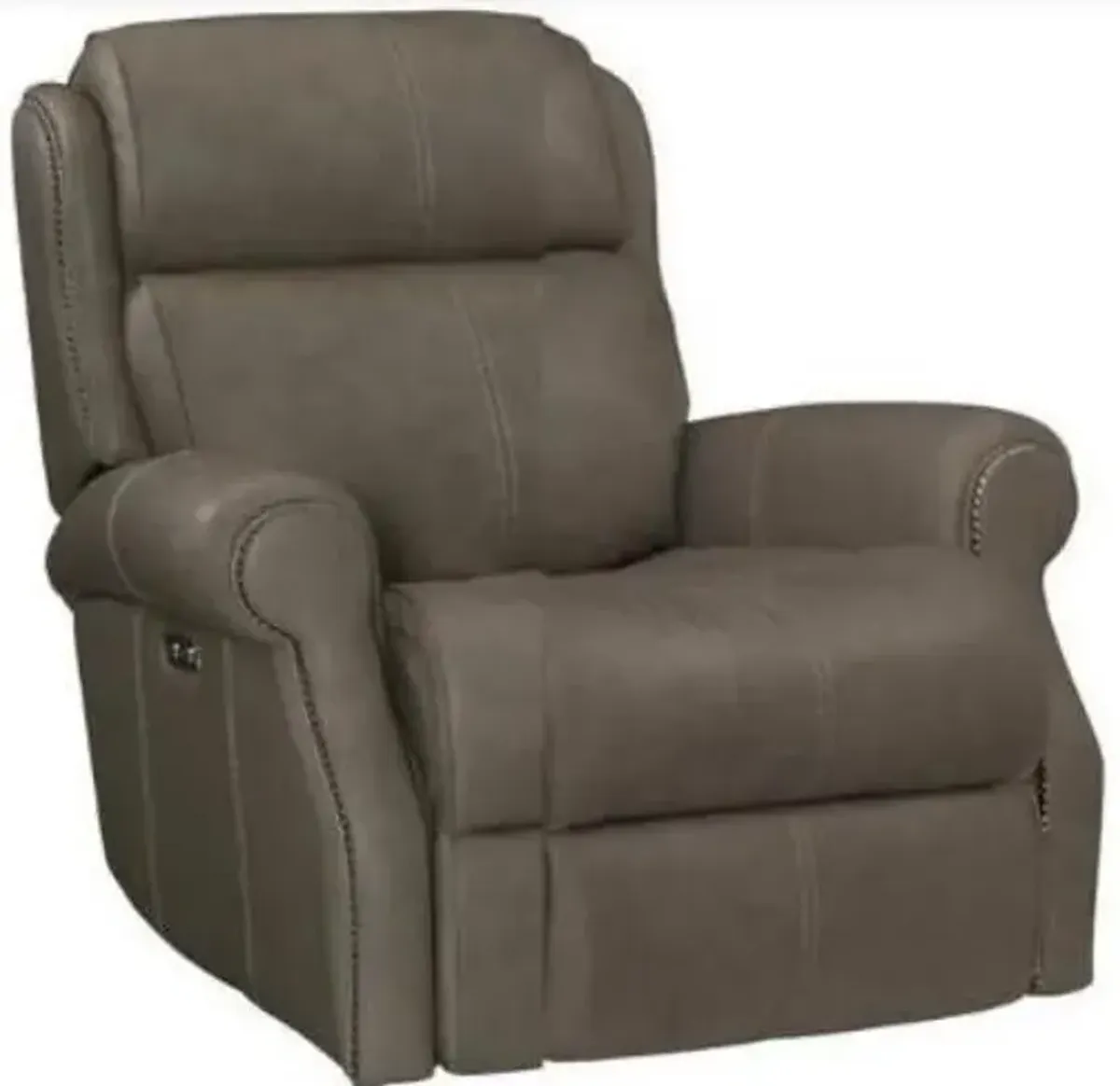 Bernhardt Mcgwire Grey All Leather Power Recliner with Usb & Power Tilt Headrest