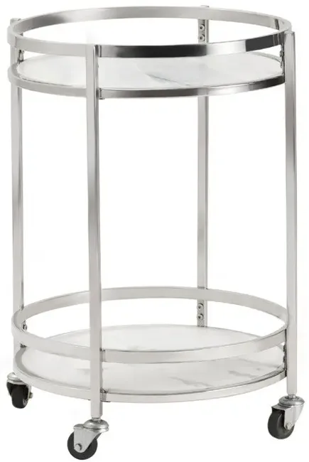 HADLEY STAINLESS STEEL/WHITE BAR CART