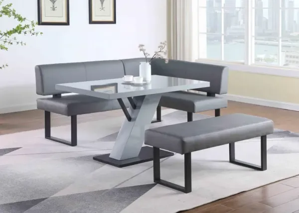 Chintaly Linden Grey Contemporary Dining Set with Wooden Dining Table Nook & Bench