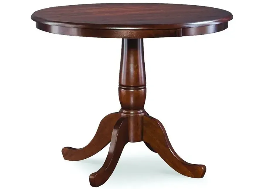 DINING ESSENTIALS 36 INCH ROUND TABLE TOP & 30 INCH TRADITIONAL PEDESTAL BASE IN ESPRESSO