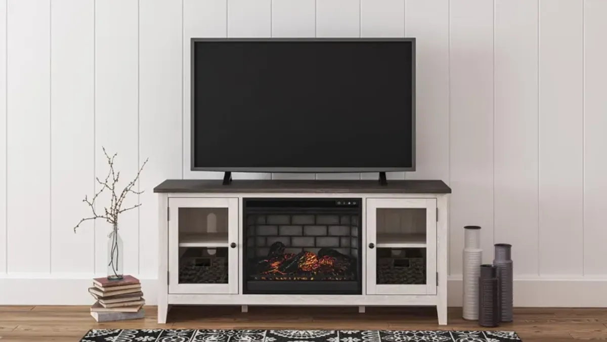 Ashley Dorrinson 60 Inch TV Stand with Electric Fireplace 5386 BTU/1500W Two-Tone