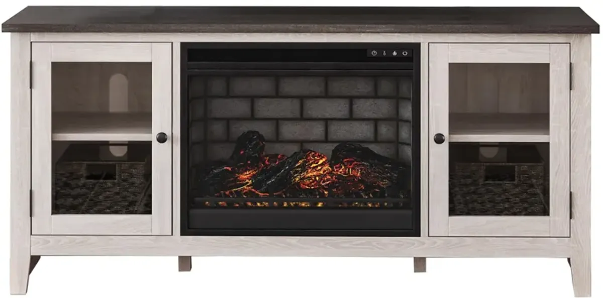 Ashley Dorrinson 60 Inch TV Stand with Electric Fireplace 5386 BTU/1500W Two-Tone