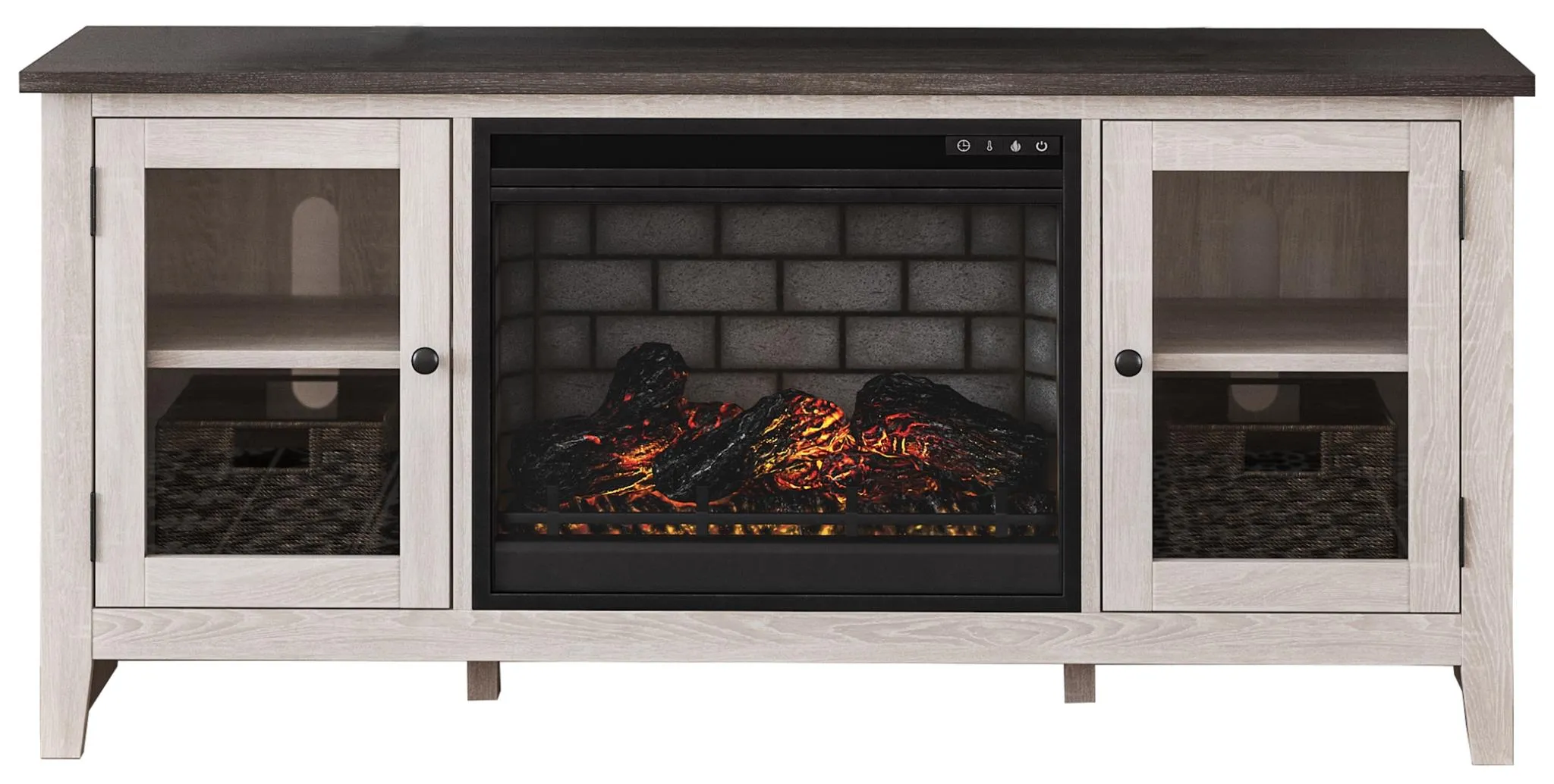 DORRINSON 60" TV STAND WITH ELECTRIC FIREPLACE TWO-TONE SIGNATURE DESIGN