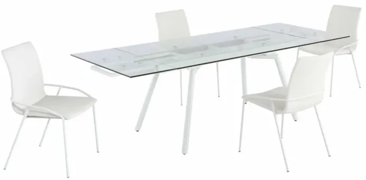 Chintaly Alicia Contemporary Dining Set with Extendable Glass Table & 4 Side Chairs