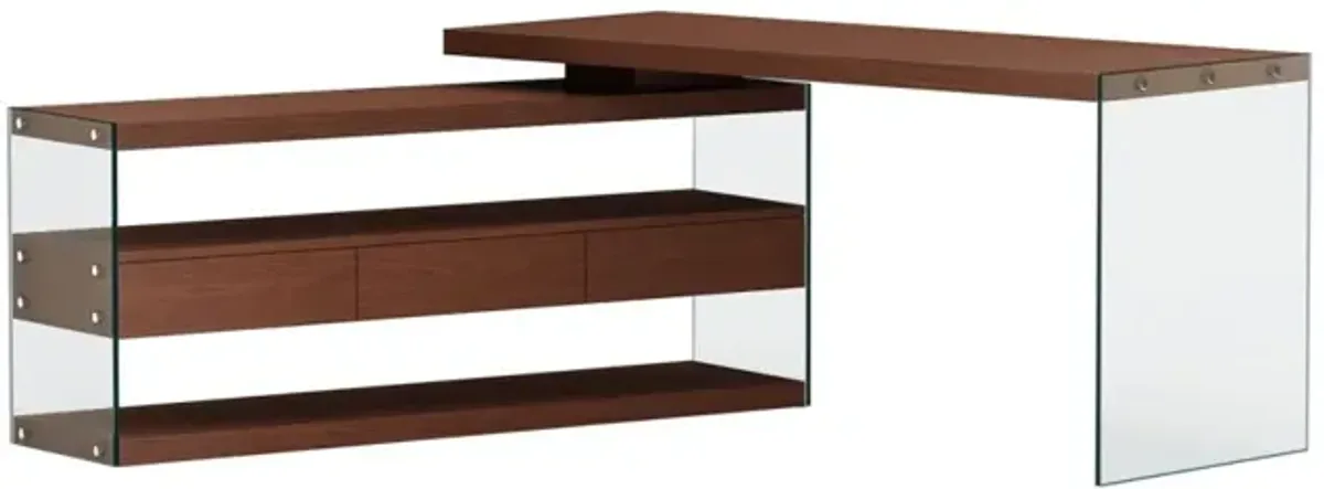 Chintaly Walnut Rotatable Wooden Desk with 3-Drawers & 3 Shelves