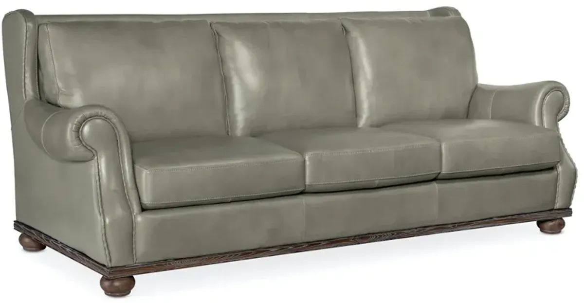 Hooker Furniture William Derrick Gray Linen Stationary Leather Sofa