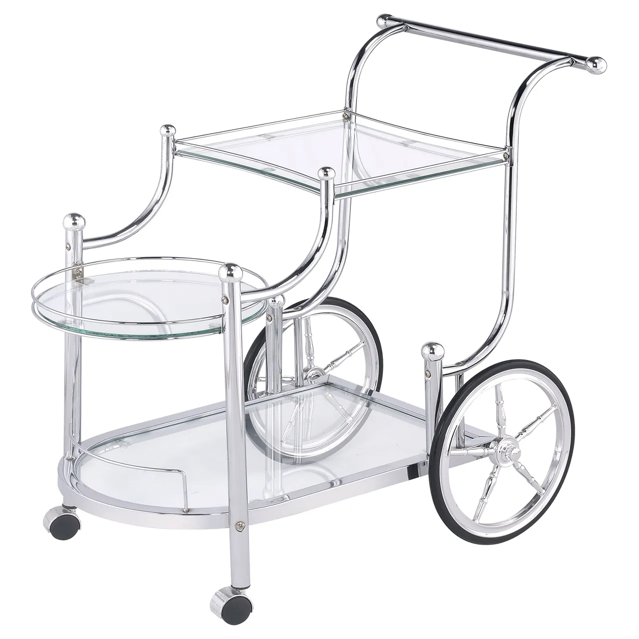 TRADITIONAL CHROME & GLASS SERVING CART