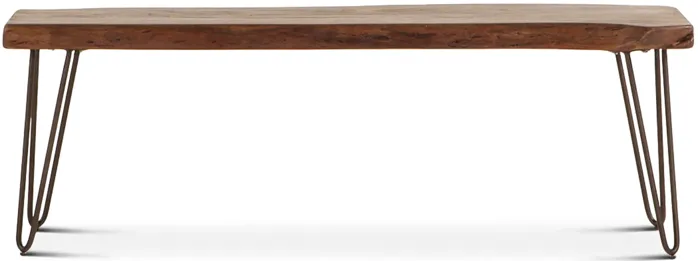 VAIL 54-INCH ACACIA WOOD LIVE EDGE DINING BENCH IN WALNUT FINISH