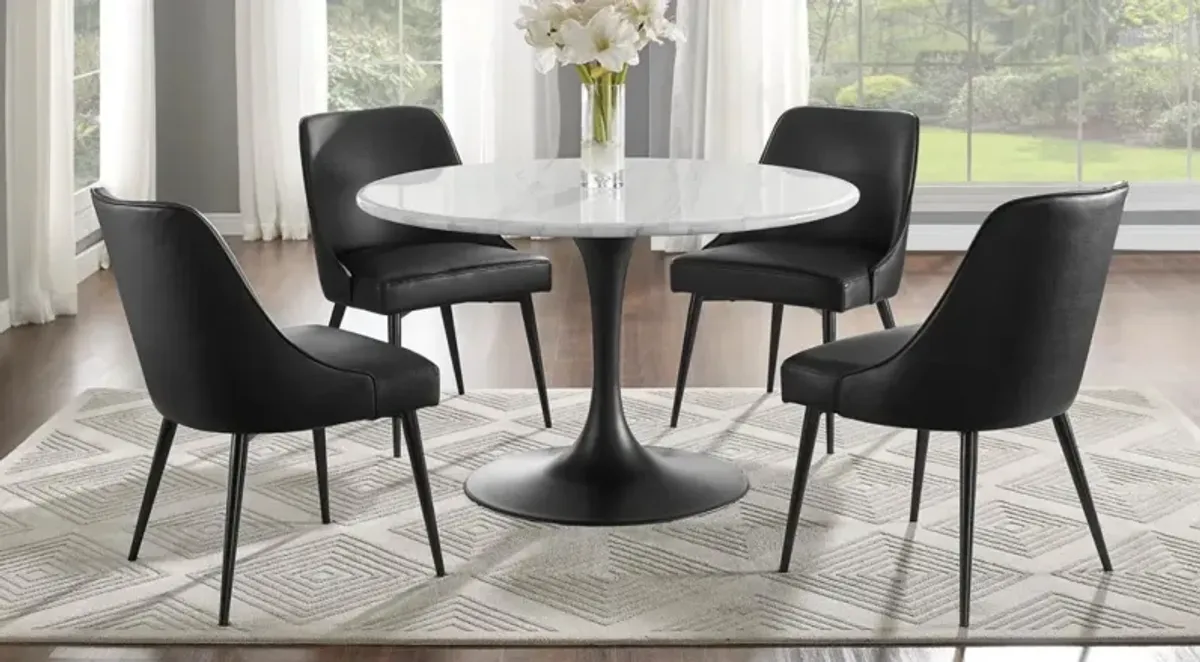 Steve Silver 5-Piece Colfax White Marble Table Top/Black Base & 4 Black Side Chairs