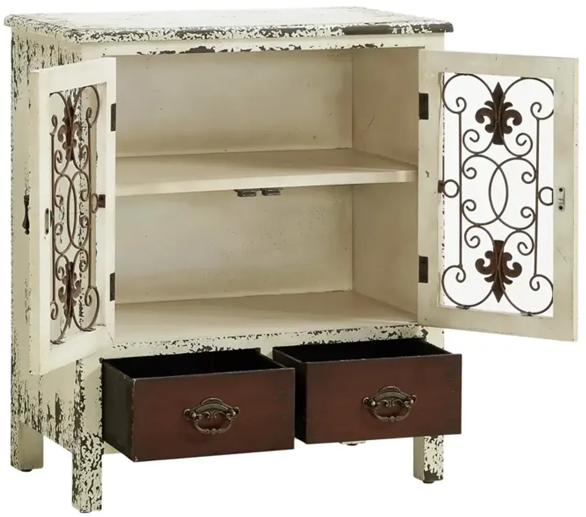 Powell Parcel Antiqued White Console Table Accent Cabinet