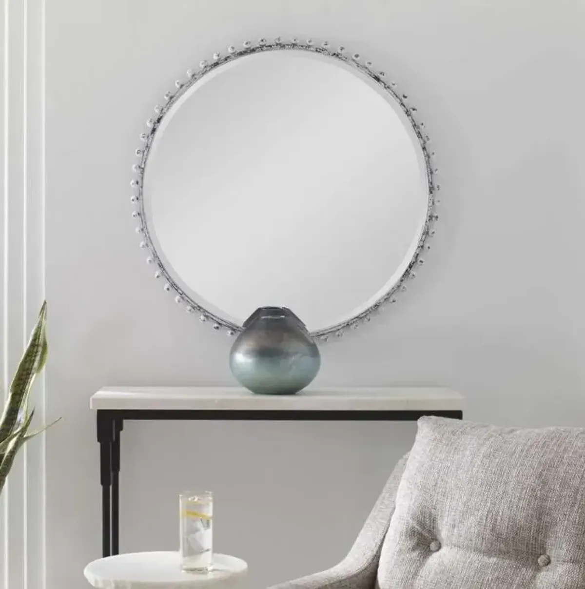 Uttermost Taza Aged White Round Mirror