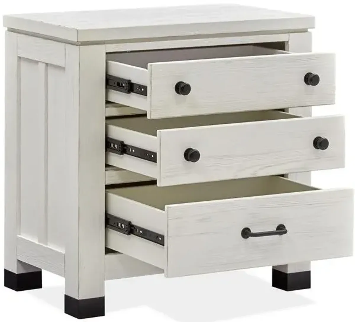 Magnussen Harper Springs Farmhouse White Wood 3-Drawer Nightstand No Touch Lighting Control