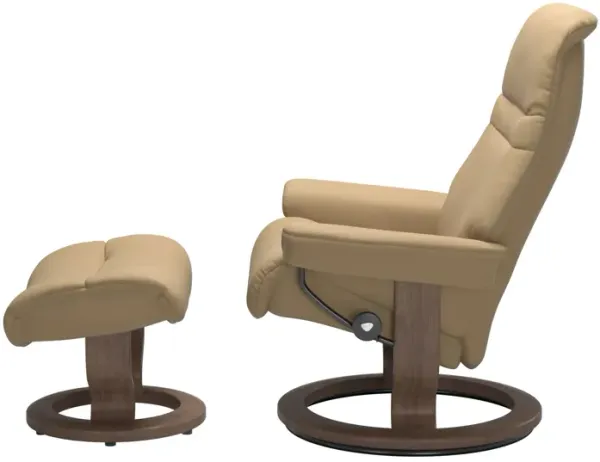 Stressless Sunrise Large Chair & Ottoman in Paloma Sand with Classic Base & Walnut Finish