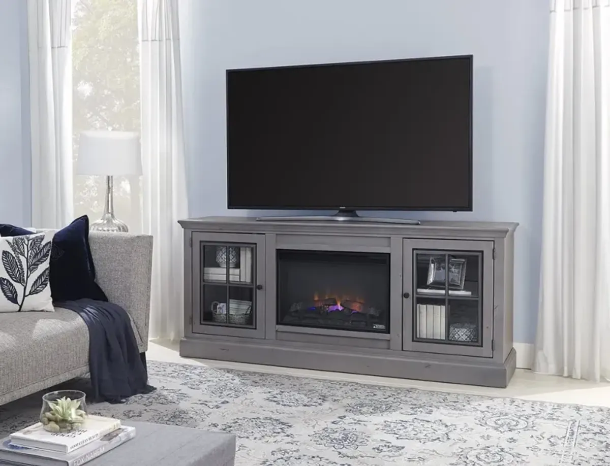 Aspenhome Churchill Smokey Grey 76 Inch Fireplace TV Stand Console