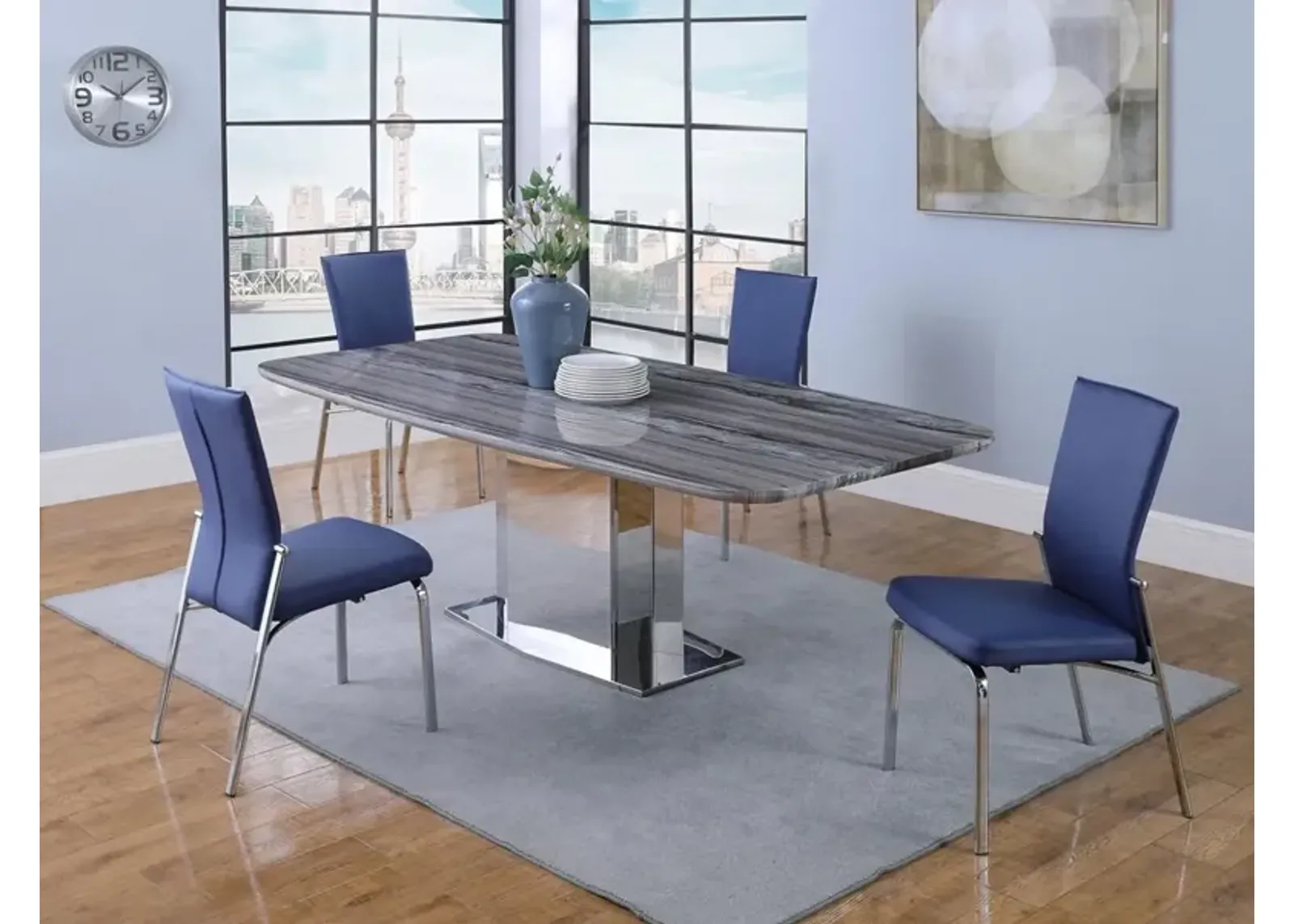 ISABEL CONTEMPORARY DINING SET WITH MARBLE TABLE & 4 MOTION-BACK CHAIRS