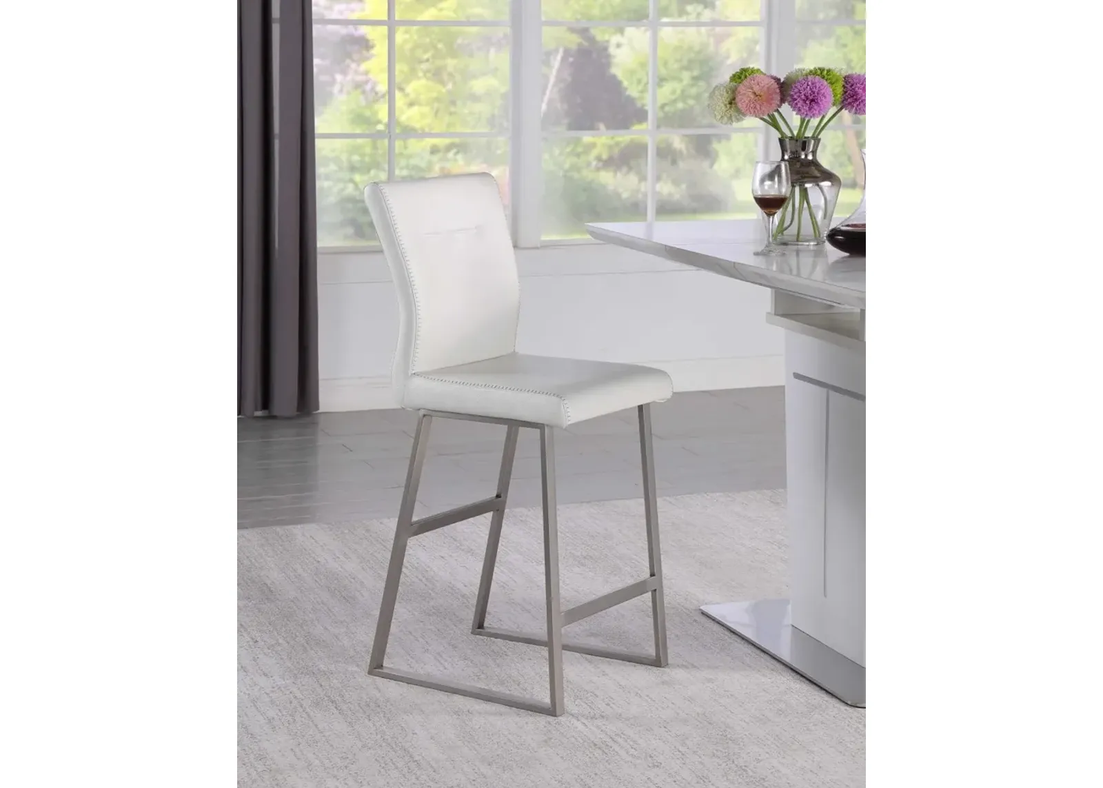 Chintaly Gwen White Contemporary Counter-Height Stool with Highlight Stitching