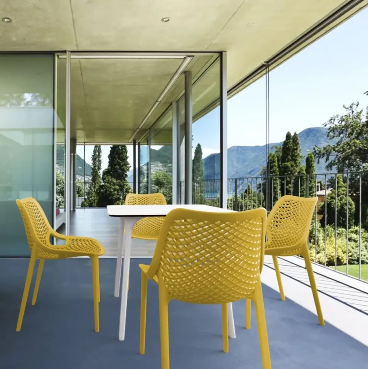 Compamia Air Maya Square Dining Set with White Table & 4 Yellow Chairs
