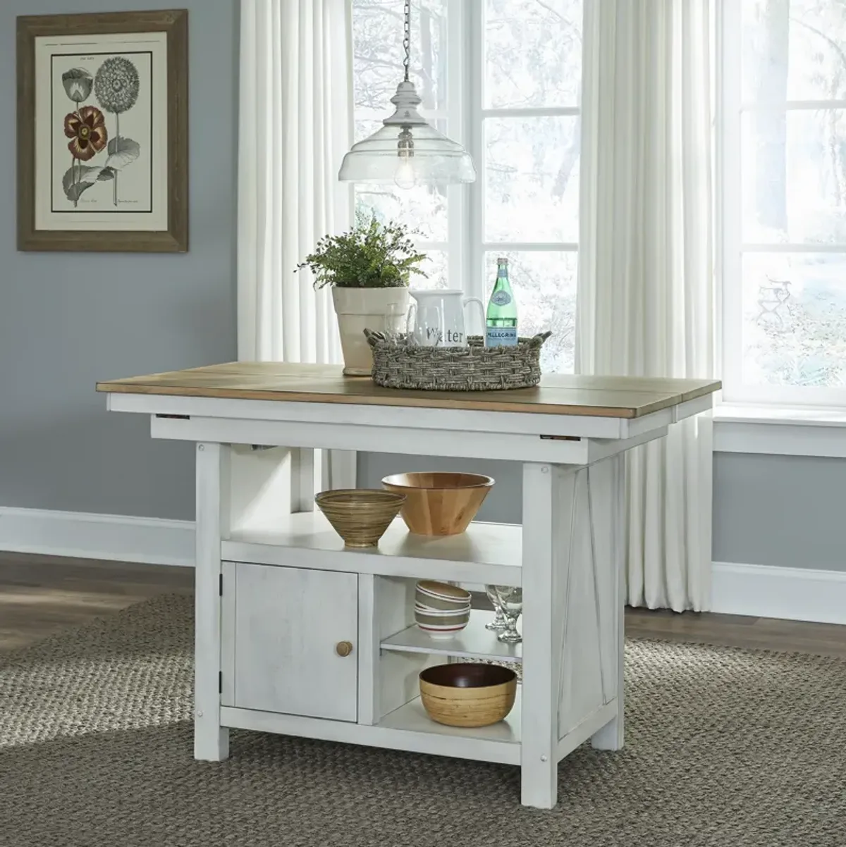 Liberty Furniture Weathered White & Sandstone Kitchen Island Lindsey Farm