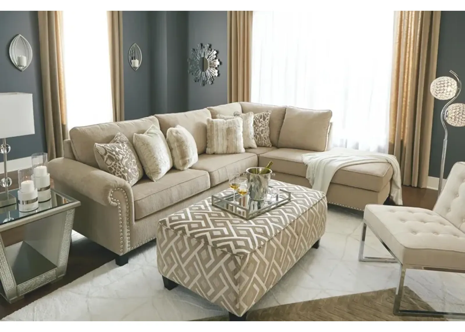 Ashley Dovemont 2-Piece Sectional with Chaise Right-Arm Facing Putty