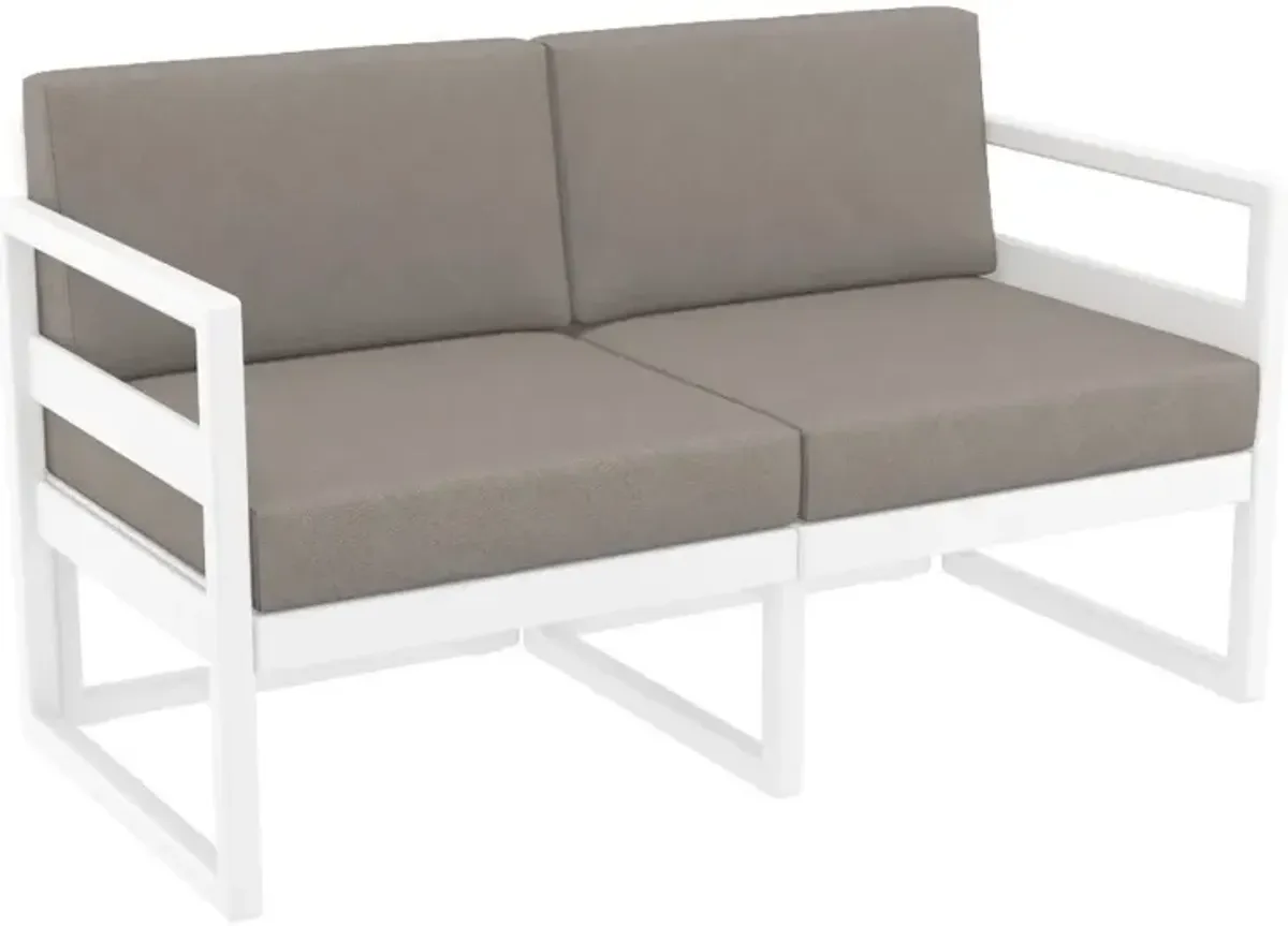 Compamia Mykonos Patio Loveseat White with Sunbrella Taupe Cushion