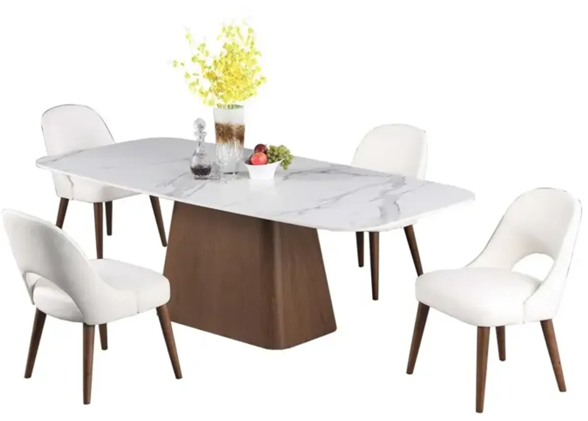 Chintaly Kenza Modern Marbleized Sintered Stone Top Dining Table & Wooden Legged Chairs