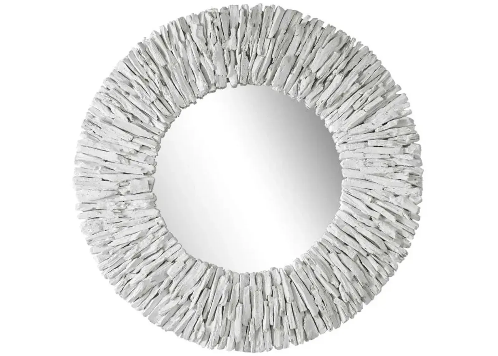 TEAK BRANCH WHITE ROUND MIRROR