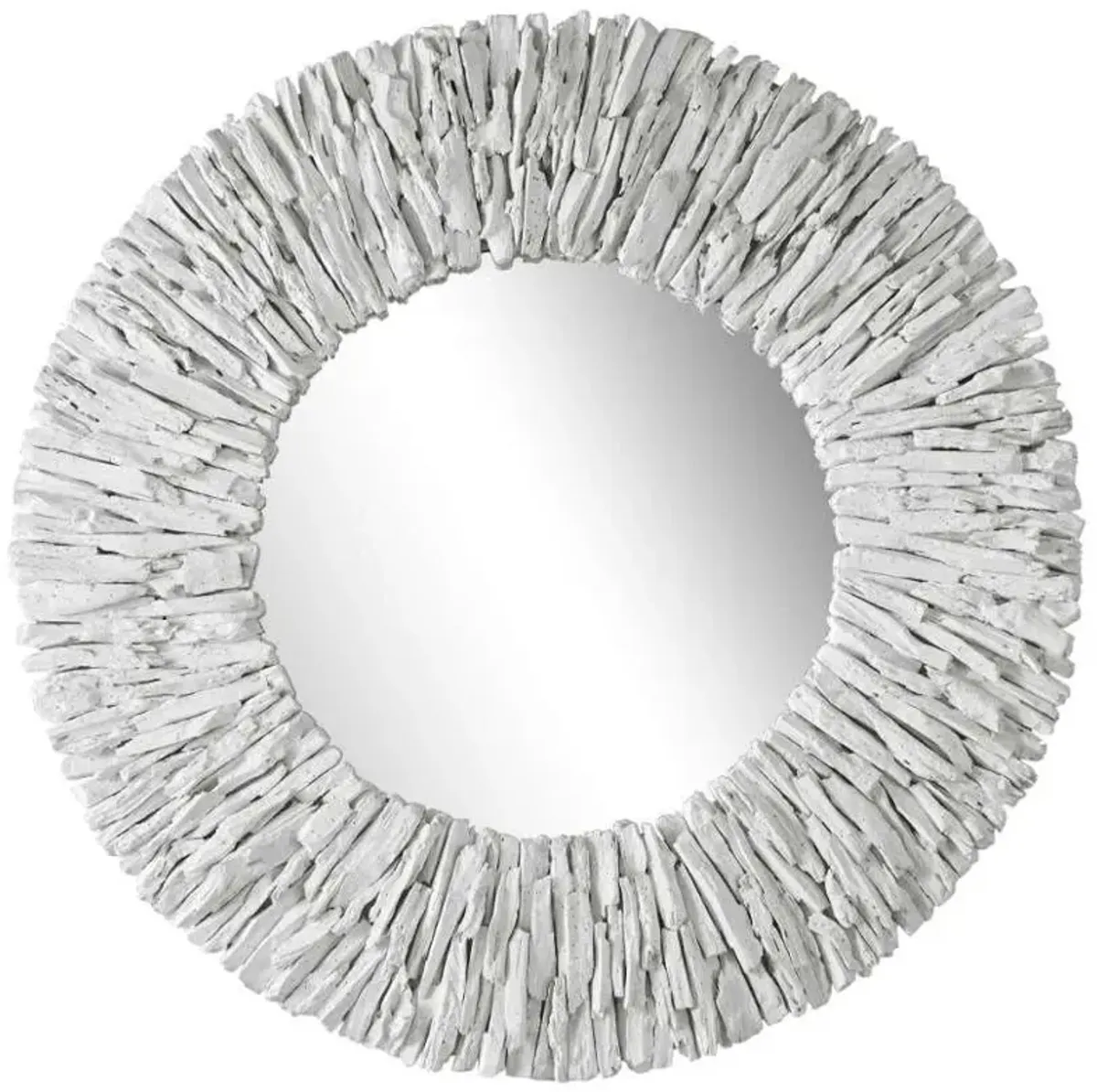 TEAK BRANCH WHITE ROUND MIRROR