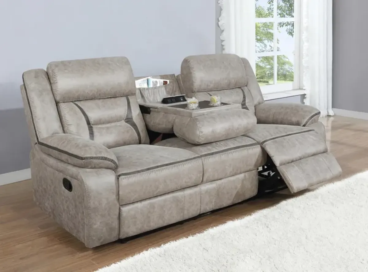 Coaster Greer Upholstered Motion Reclining Sofa Taupe