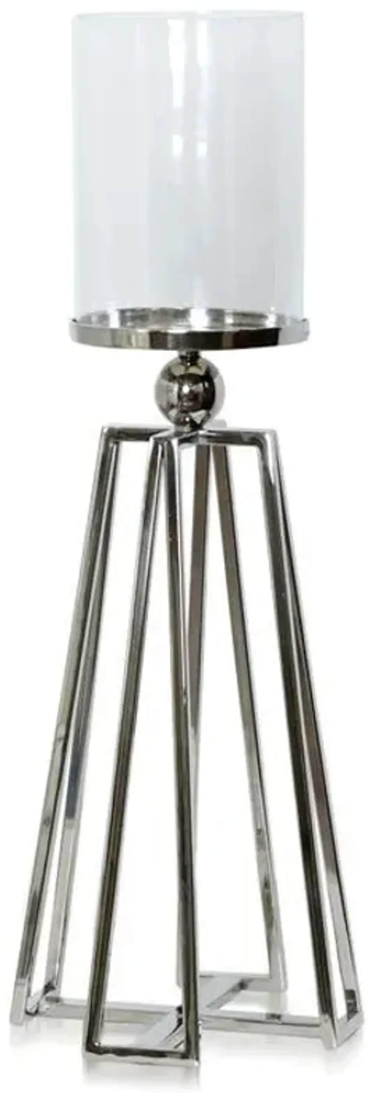 Style Craft Nickel Plated Standing Metal Base Candle Holder with Glass Hurricane Cylinder Votive