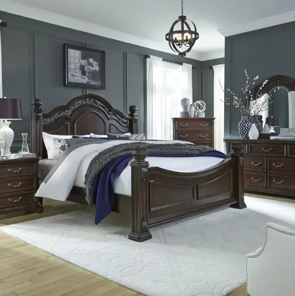 Liberty Furniture Complete King Bedroom Set Poster Bed, Dresser, Mirror & Nightstand Messina Estates