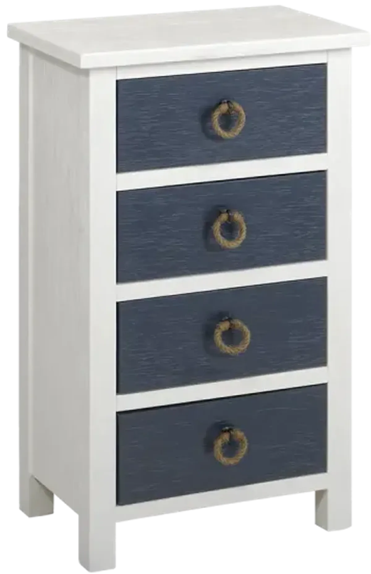 Madison Avenue Coastal Views White & Navy 4-Drawer Cabinet with Rope Drawer Handles