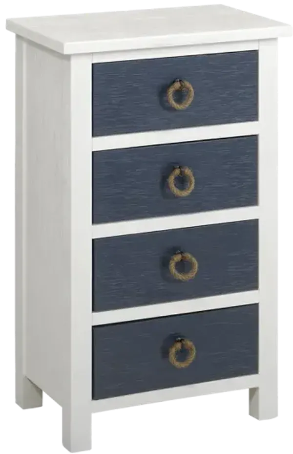 Madison Avenue Coastal Views White & Navy 4-Drawer Cabinet with Rope Drawer Handles