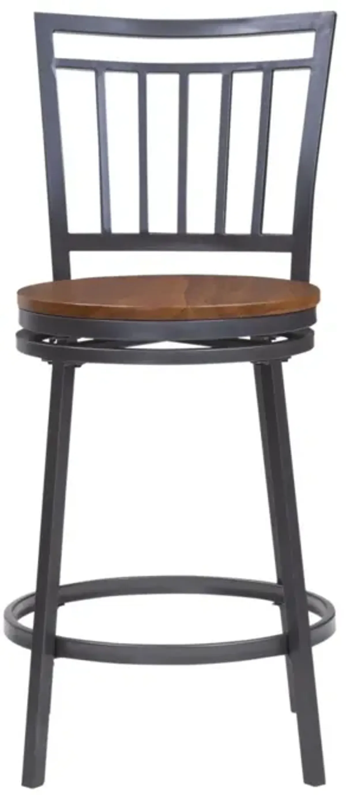 American Woodcrafters Filmore Stool with Back Metal Frame in Slate Grey with Golden Oak Seat