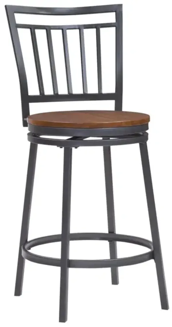 American Woodcrafters Filmore Stool with Back Metal Frame in Slate Grey with Golden Oak Seat