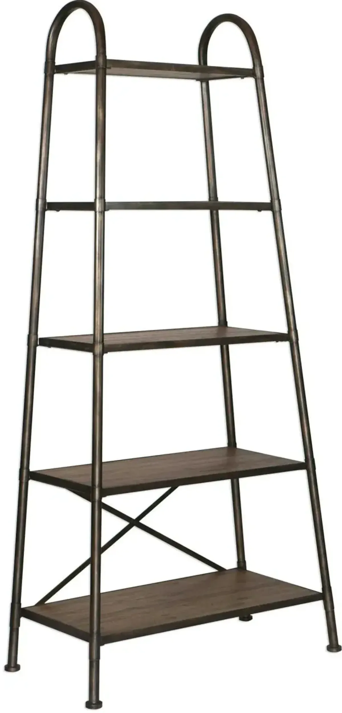 Uttermost Zosar Urban Industrial Walnut Etagere Bookcase