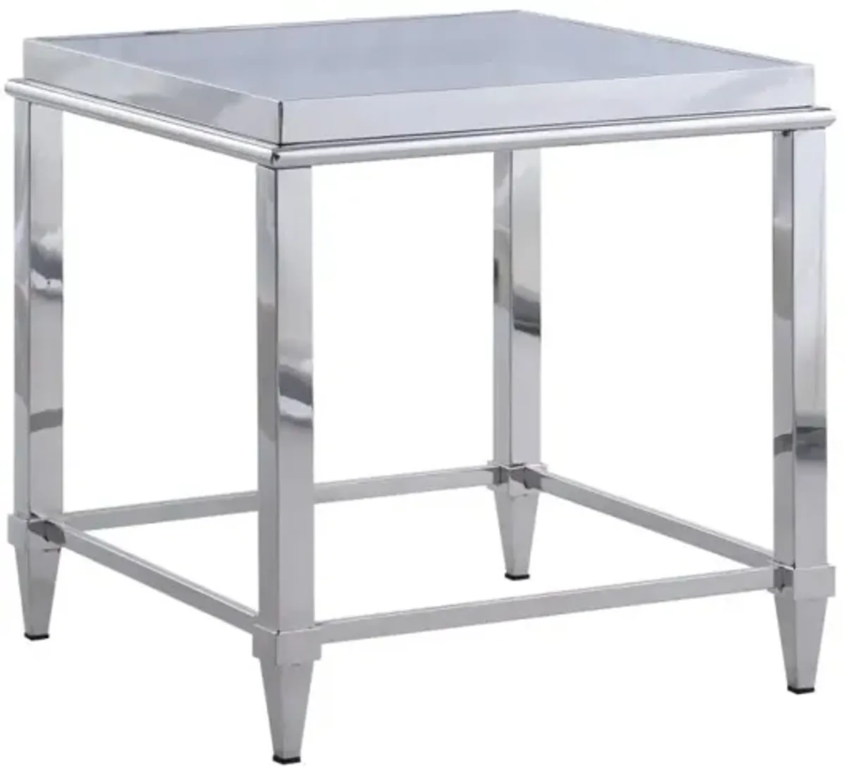 Chintaly Contemporary Lamp Side Table with Glass Top & Gray Trim