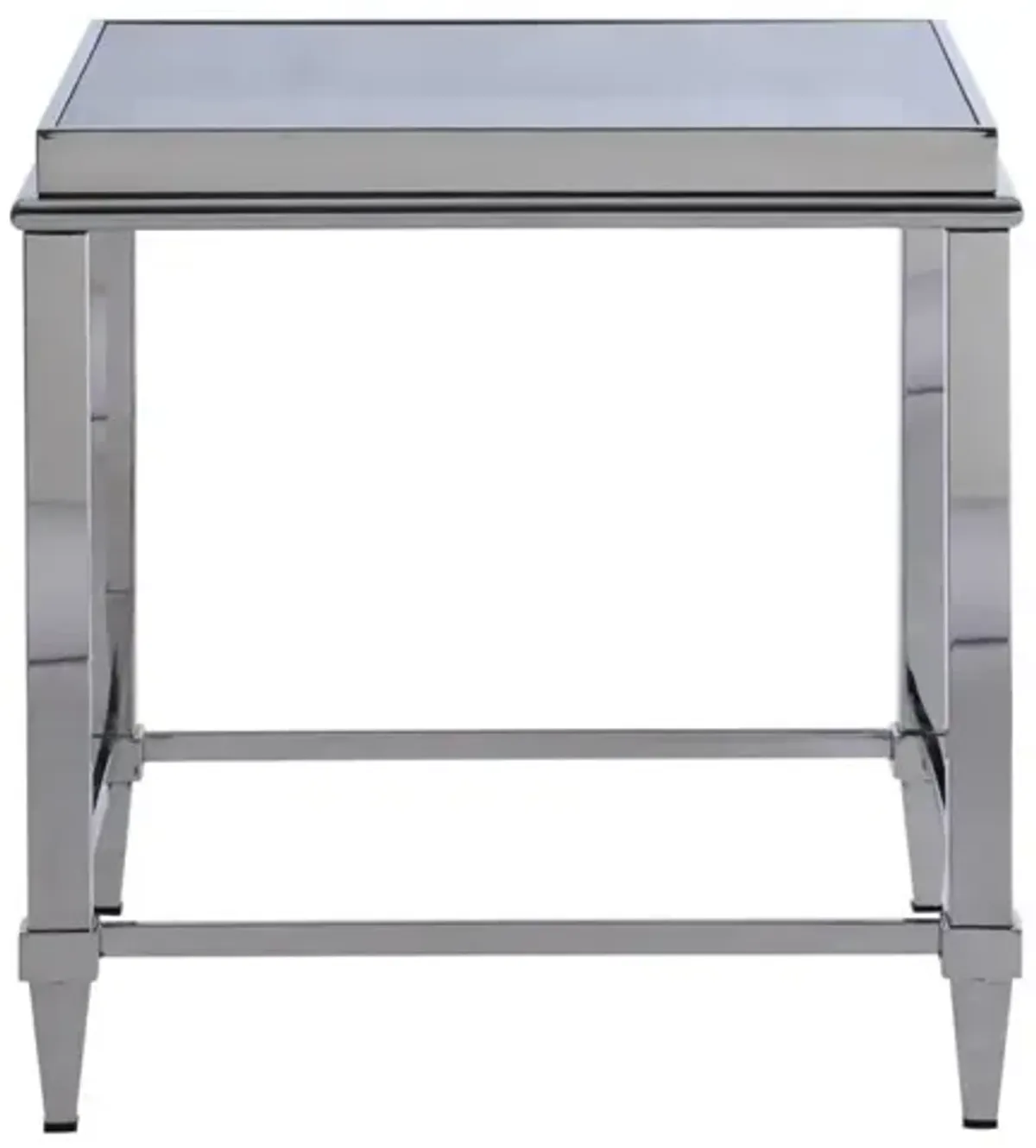 Chintaly Contemporary Lamp Side Table with Glass Top & Gray Trim