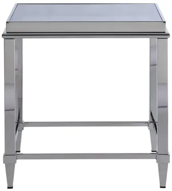 Chintaly Contemporary Lamp Side Table with Glass Top & Gray Trim
