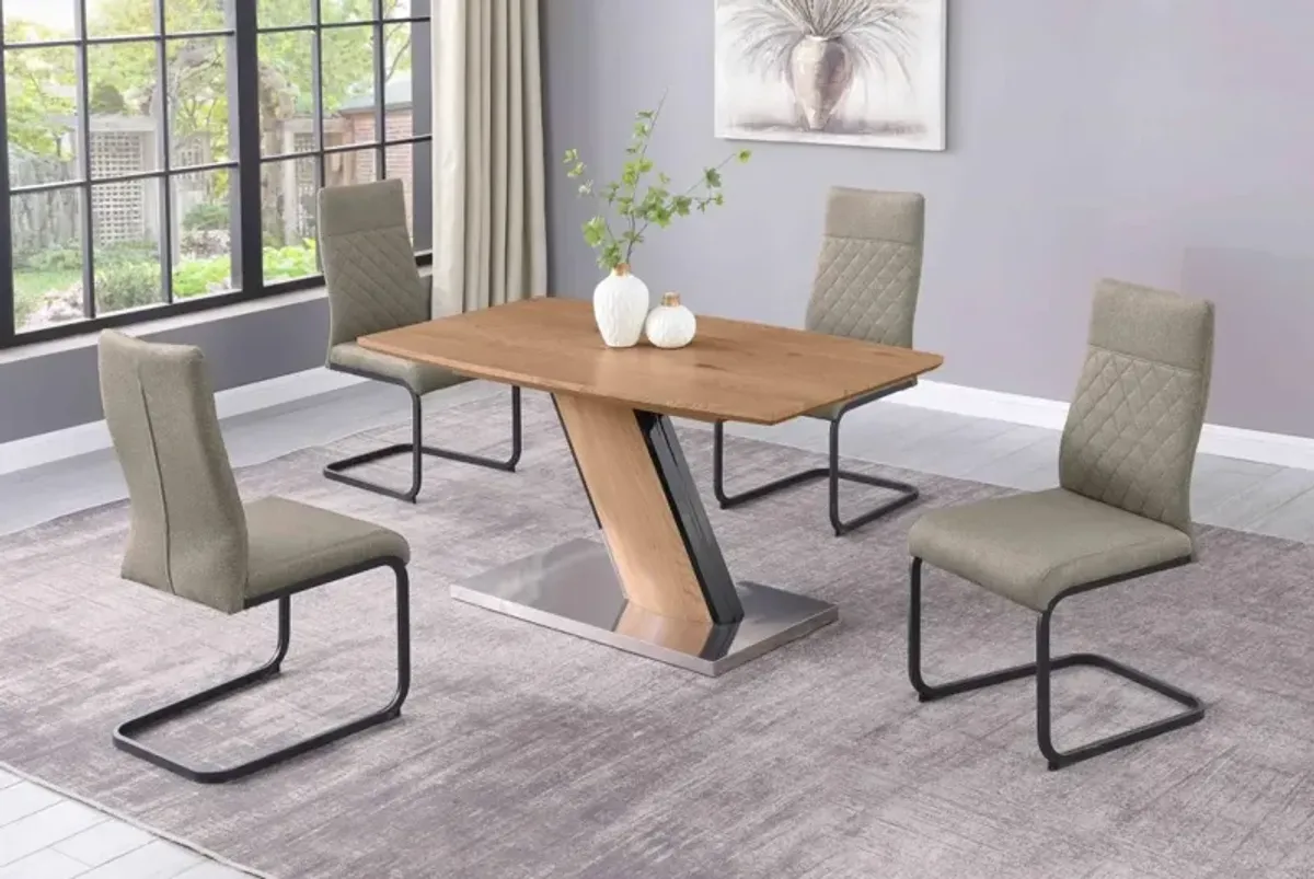Chintaly Lillian Taupe Modern Wooden Dining Set with Extendable Table & Cantilever Chairs