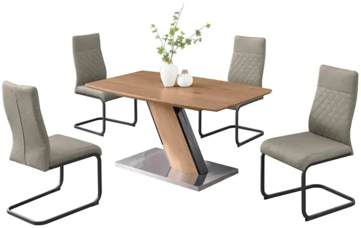 Chintaly Lillian Taupe Modern Wooden Dining Set with Extendable Table & Cantilever Chairs