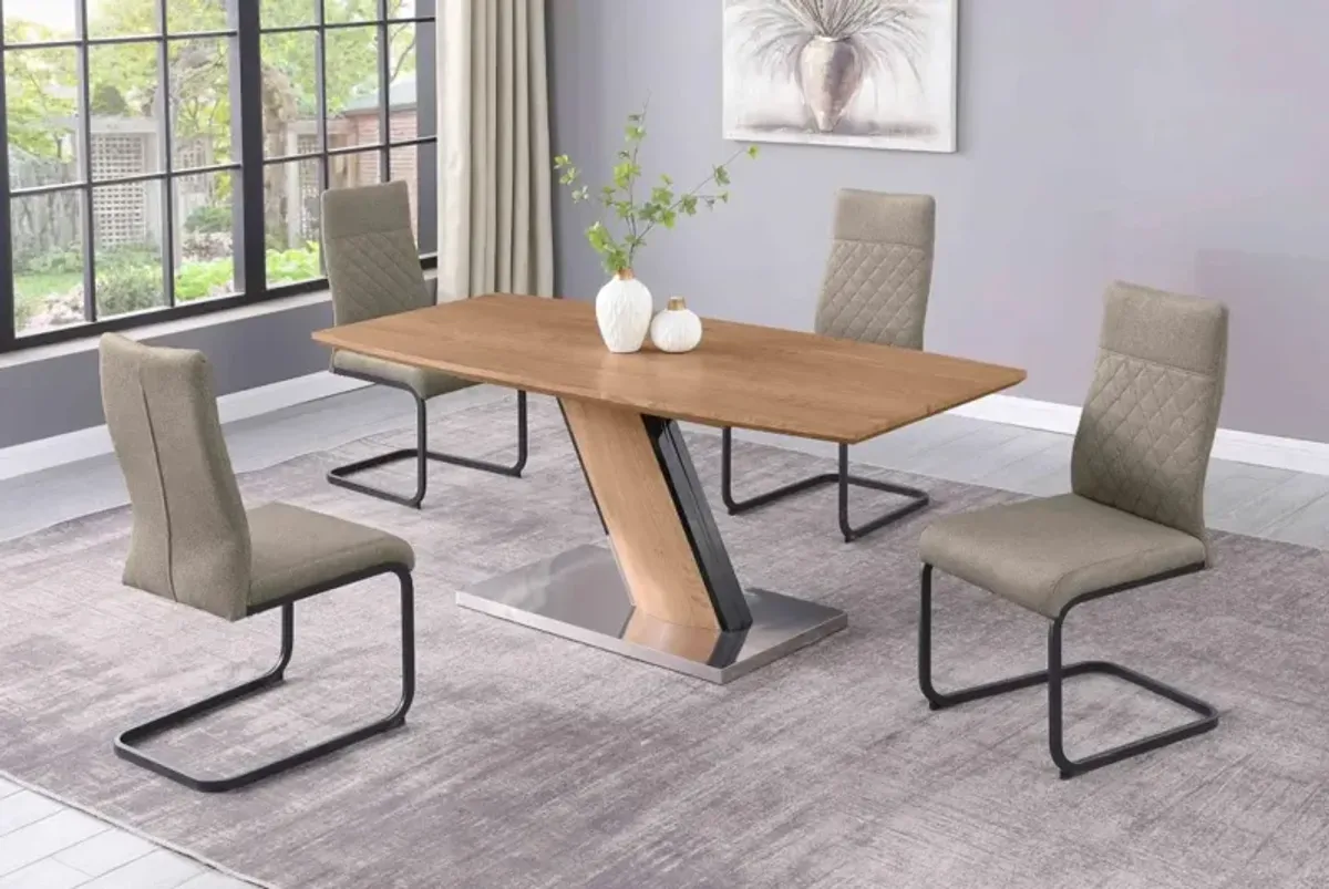 Chintaly Lillian Taupe Modern Wooden Dining Set with Extendable Table & Cantilever Chairs