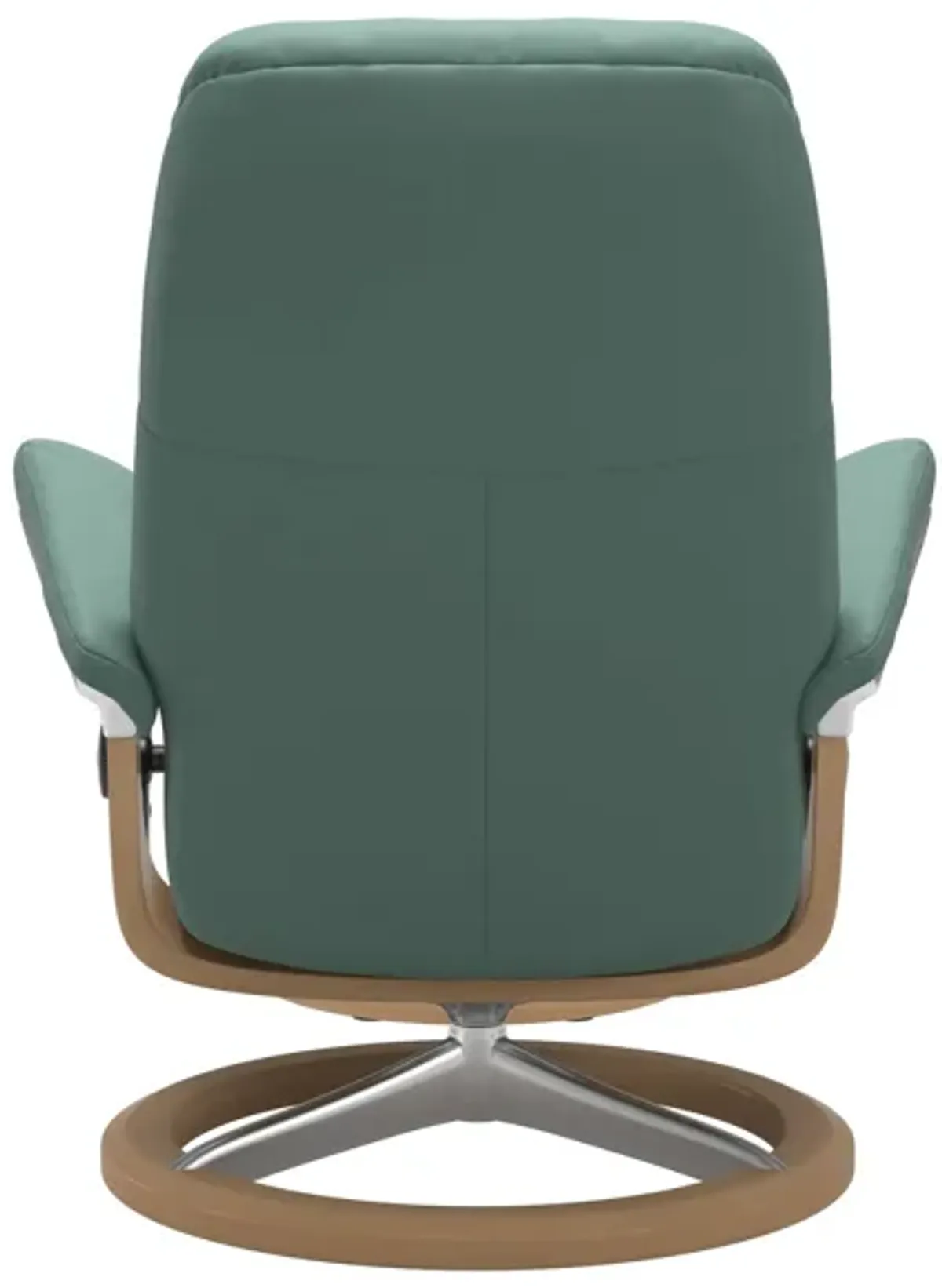 Stressless Consul Small Chair & Ottoman Signature Base in Polished Aluminum with Paloma Aqua Green Leather & Oak Finish