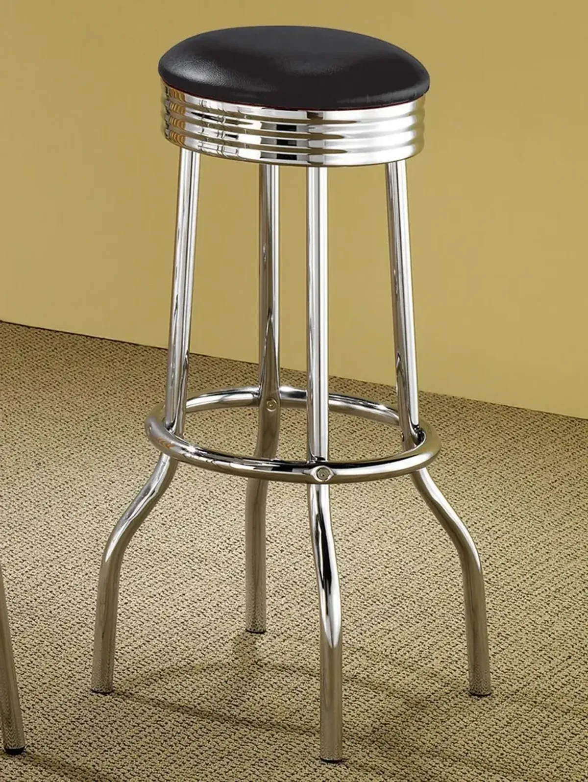 Coaster Retro Upholstered Metal Swivel Bar Stool Black