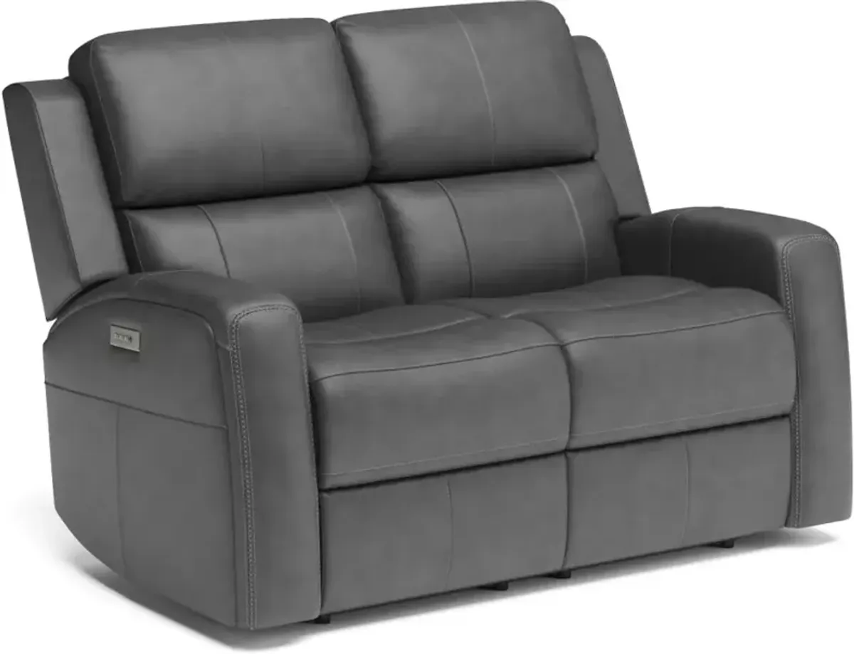 Flexsteel Linden Black Power Reclining Leather Loveseat with Power Headrests & Lumbar